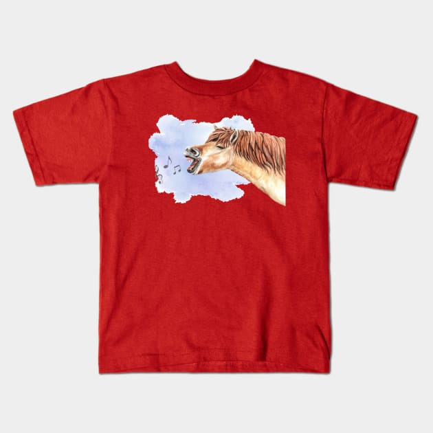 Singing horse watercolor hand drawn Kids T-Shirt by Mako Design 